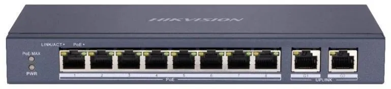 SWITCH Hikvision, 10/100 x 8 | Gigabit x 2, carcasa metalica, "DS-3E0310P-E/M" (timbru verde 2 lei)