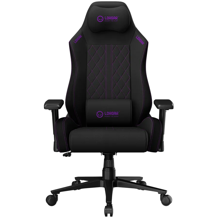 Scaun gaming LORGAR CHA41 negru cu violet, vedere frontală completa