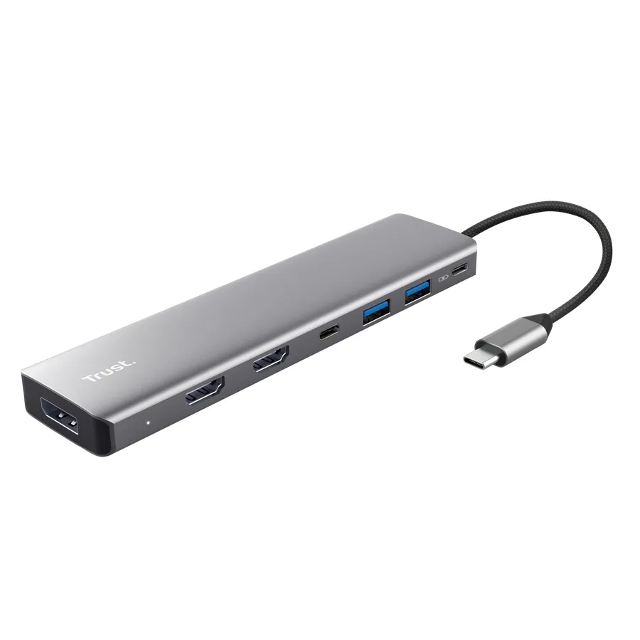 Adaptor USB-C 7 în 1 Trust Dalyx gri cu porturi multiple