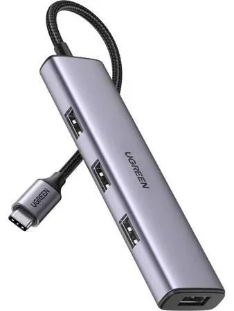 HUB extern Ugreen, "CM473" porturi USB: USB 3.0 x 4, 1 x USB Type-C PD 100W, conectare prin USB 3.0, aluminiu, lungime 15 cm, gri, "20805" (timbru verde 0.8 lei) - 6957303828050