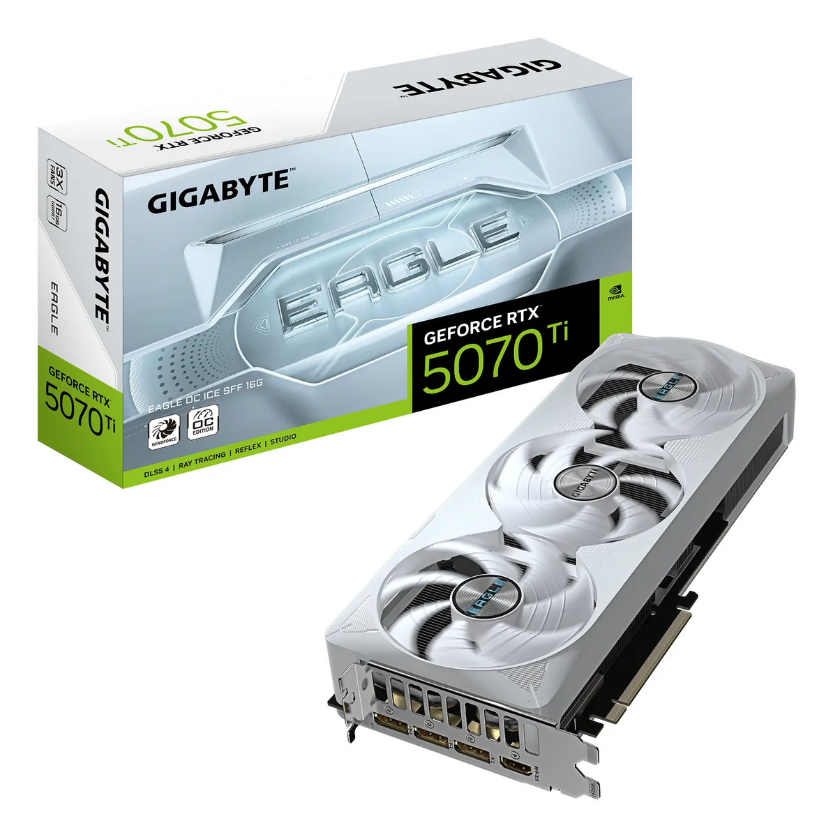 Placa video Gigabyte GeForce RTX 5070 Ti EAGLE OC culoare alb cu design compact SFF