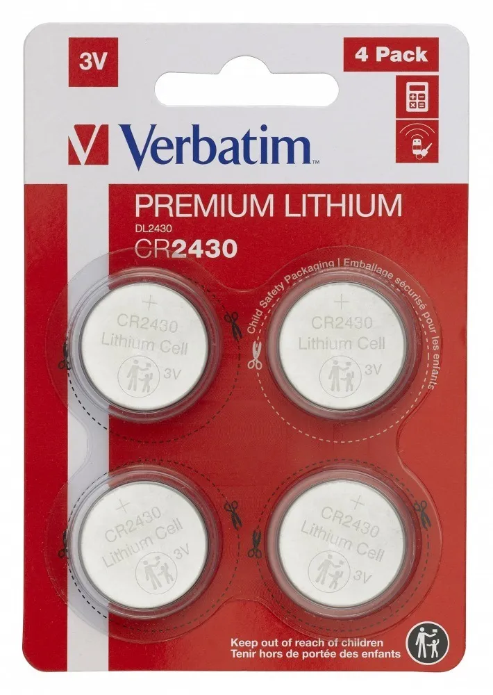 Baterie Verbatim CR2430 3V litiu, buton, set 4 bucăți