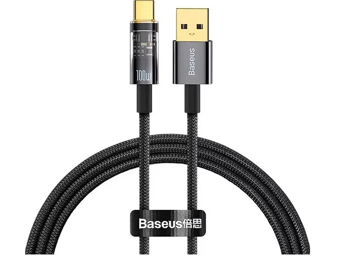 Cablu USB-C Baseus Explorer negru transparent 2m