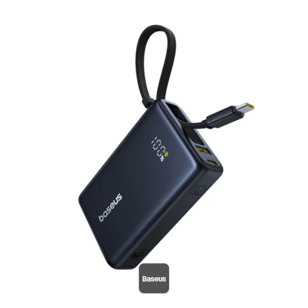 Baterie externă Baseus PicoGo neagră 10000mAh cu display și cablu integrat