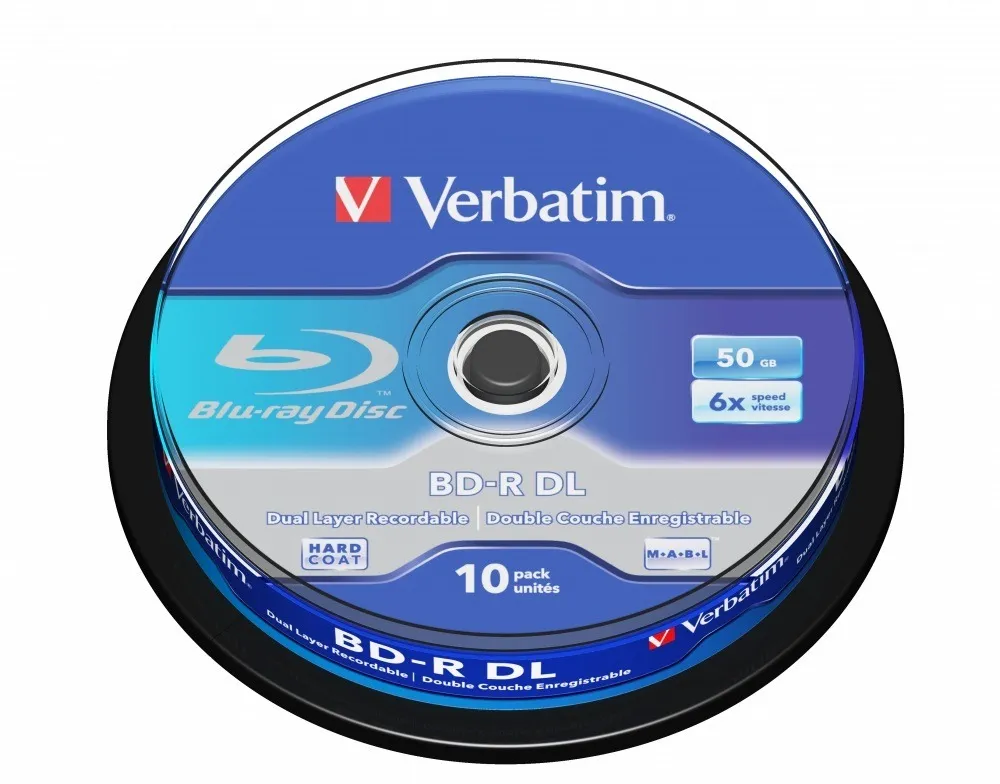 Pachet 10 discuri BD-R Verbatim DL 50GB albastru alb