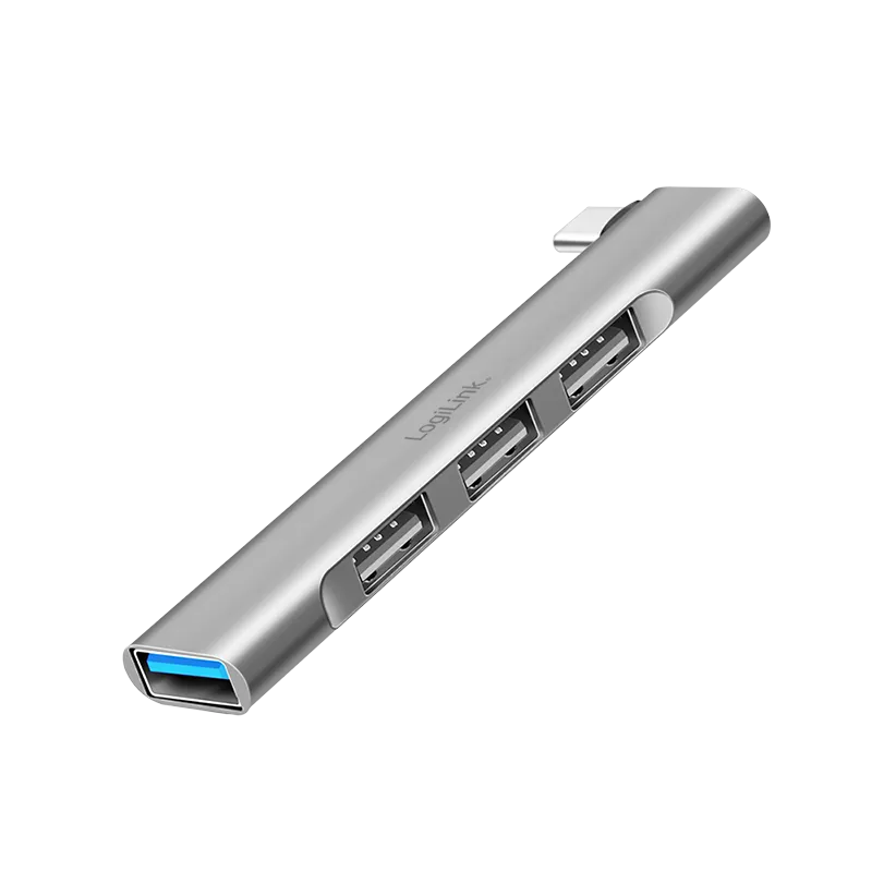 HUB USB Logilink 4 porturi aluminiu gri conexiune USB-C