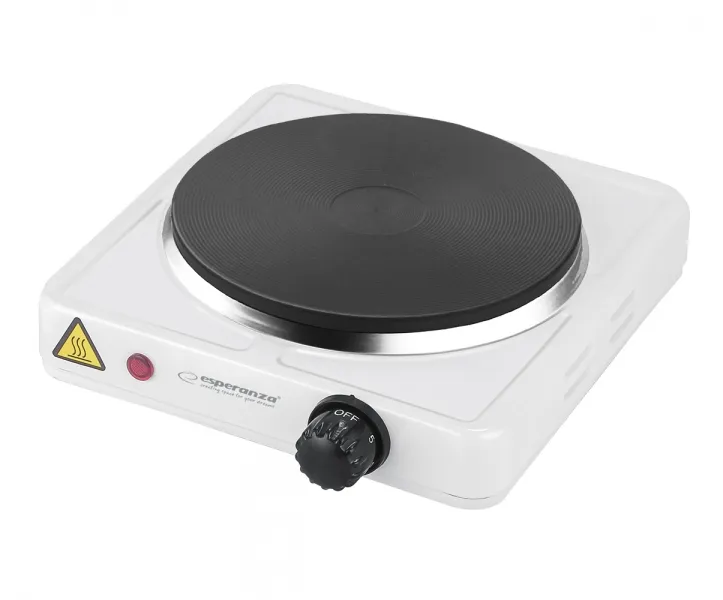 Plită electrică Esperanza Pinatubo 1500W albă, 18.5 cm diametru