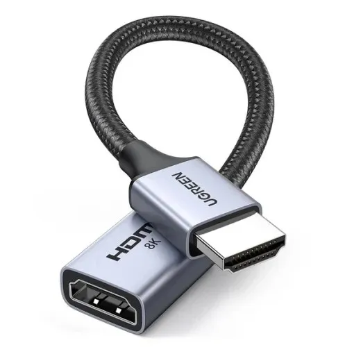 CABLU video prelungitor Ugreen, "HD165" HDMI 2.1 (T) la HDMI 2.1 (M), rezolutie maxima 8K/60 Hz, conectori auriti, braided, 0.15m, negru "15518" (timbru verde 0.8 lei) - 6941876215188