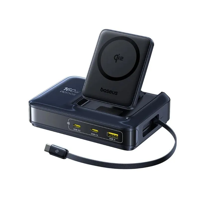 Încărcător retea Baseus Nomos NH21 negru cu 5 porturi și Qi2 wireless