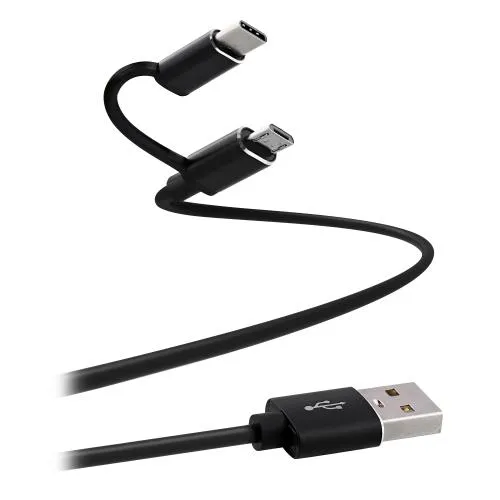 Cablu USB 2 în 1 microUSB și USB-C de 1 metru negru