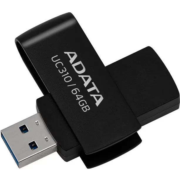 Stick USB 3.2 ADATA 64 GB negru cu protecție slide laterală