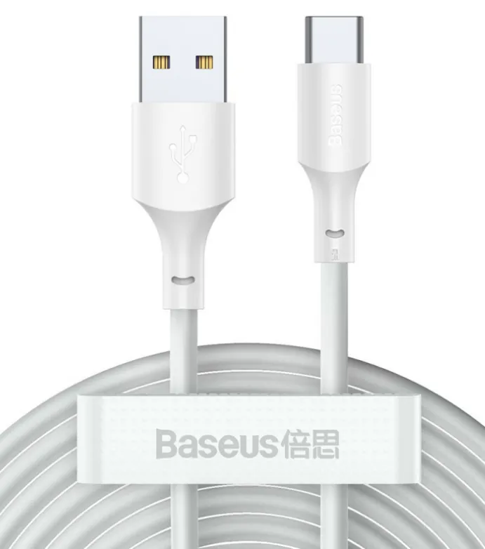 Cablu USB-C Baseus Simple Wisdom alb, set 2 bucăți, 1.5m