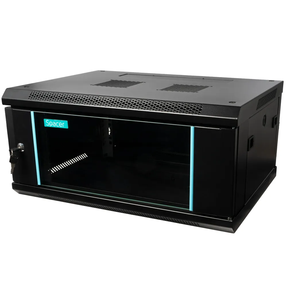 Cabinet server 19 inch 4U negru SPACER cu ușă din sticlă