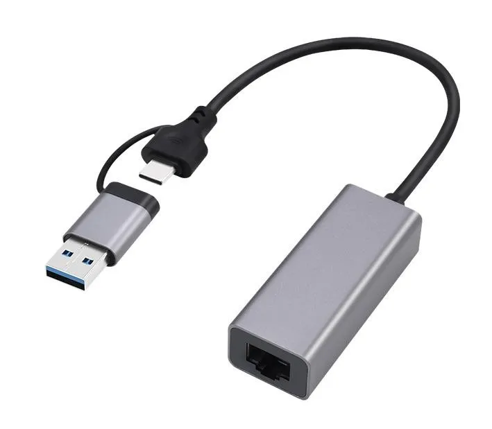 ADAPTOR RETEA GEMBIRD , extern, USB-A 3.1 + Type-C, port RJ-45, 1000 Mbps, silver, "A-USB3AC-LAN-01" (timbru verde 0.18 lei)