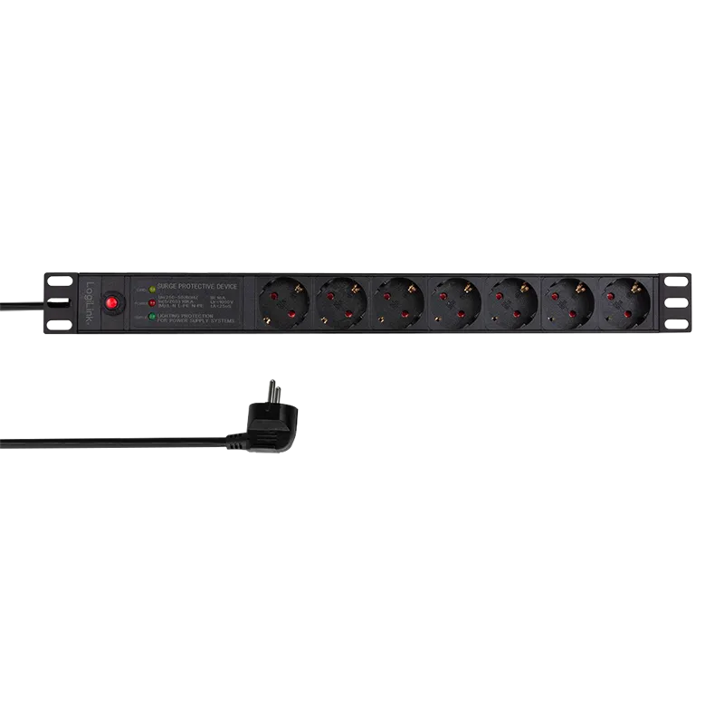 PDU Logilink 1U negru pentru rack 19 inch cu 7 prize Schuko