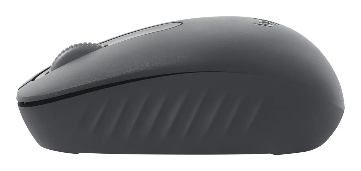 Mouse Logitech M196 Bluetooth în culoare gri, design compact și ergonomic