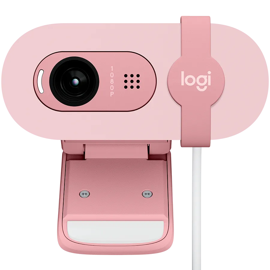 Webcam Logitech Brio 100 Full HD culoare roz cu lentilă de calitate