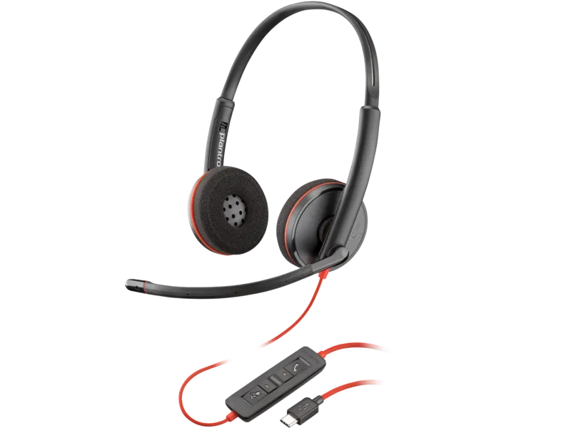 Căști stereo Poly Blackwire 3220 cu microfon și adapter USB-C
