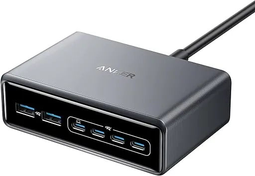 Alimentator retea Anker 200W cu 6 porturi USB-C si USB-A, argintiu