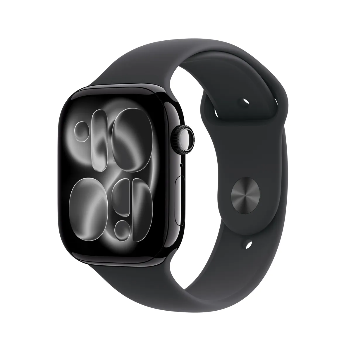 Apple Watch Series 11 46mm cu carcasă neagră din aluminiu și bratara sport negru