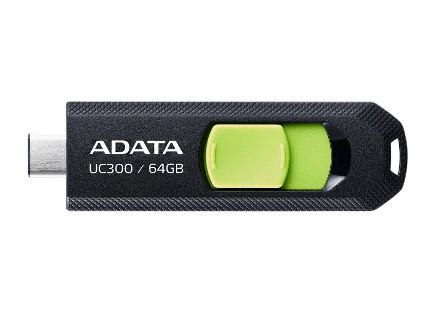 MEMORIE USB Type-C 3.2 ADATA 64 GB, retractabila, carcasa plastic, negru / verde "ACHO-UC300-64G-RBK/GN" (timbru verde 0.03 lei)