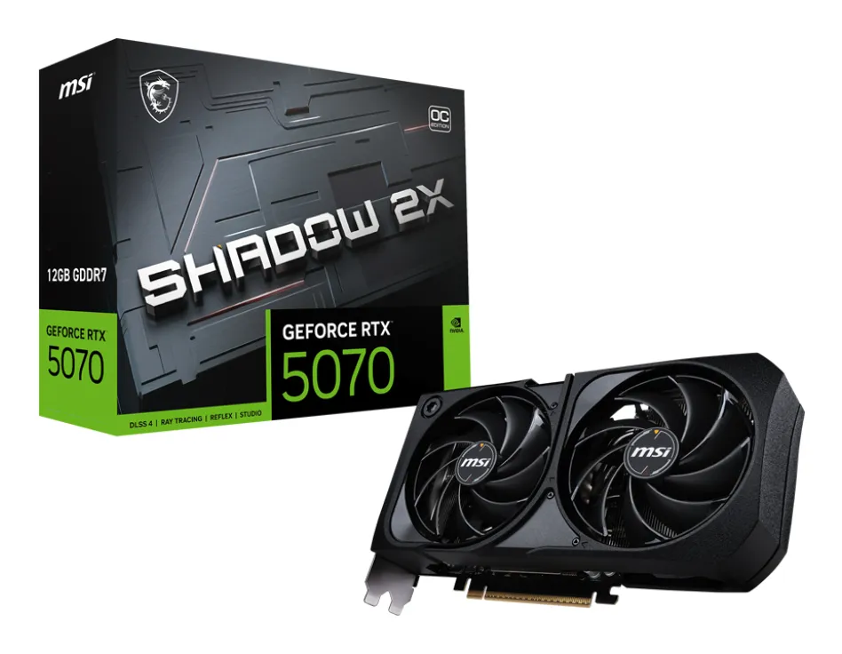 Placă video MSI GeForce RTX 5070 12GB SHADOW 2X OC cu sisteme de cooling dual