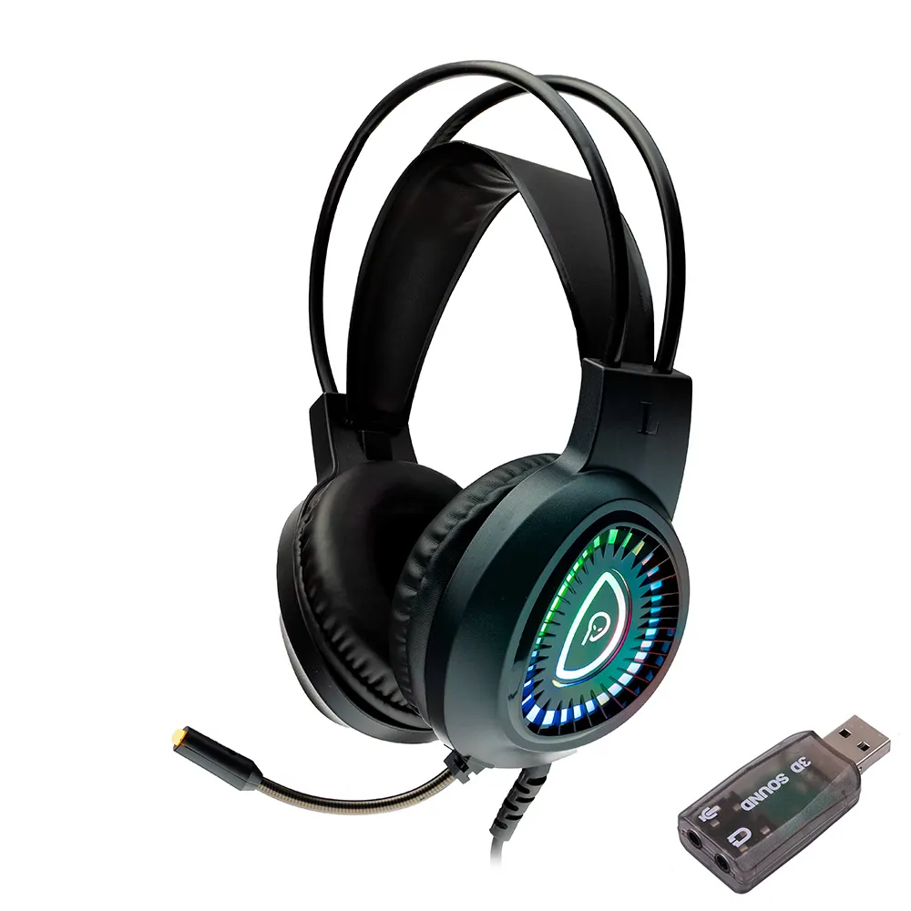 Căști gaming Spacer RGB negre cu iluminare LED și microfon pe brat