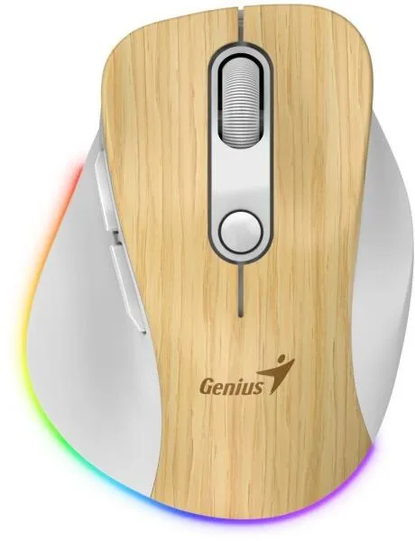 Maus wireless Genius Ergo 9000S Pro mini cu iluminare RGB și carcasă din lemn de pin