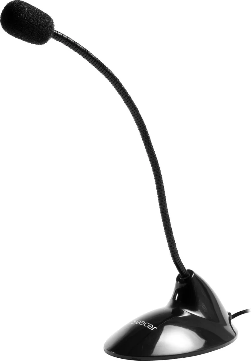 Microfon Spacer negru cu suport picior și conector Jack 3.5 mm