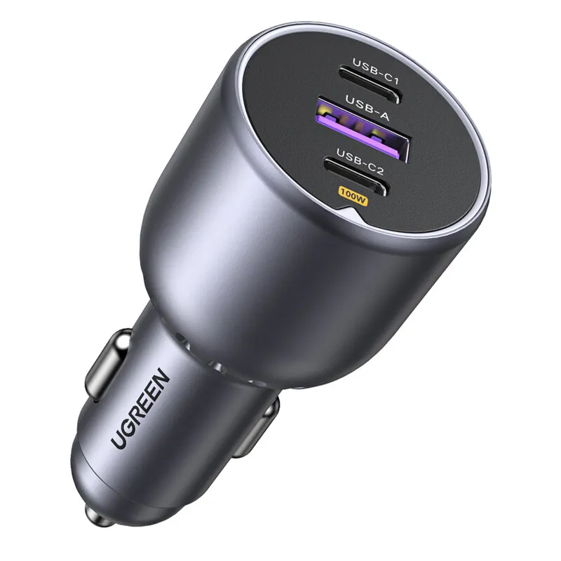 Încărcător auto Ugreen 130W cu 1 USB și 2 porturi USB-C