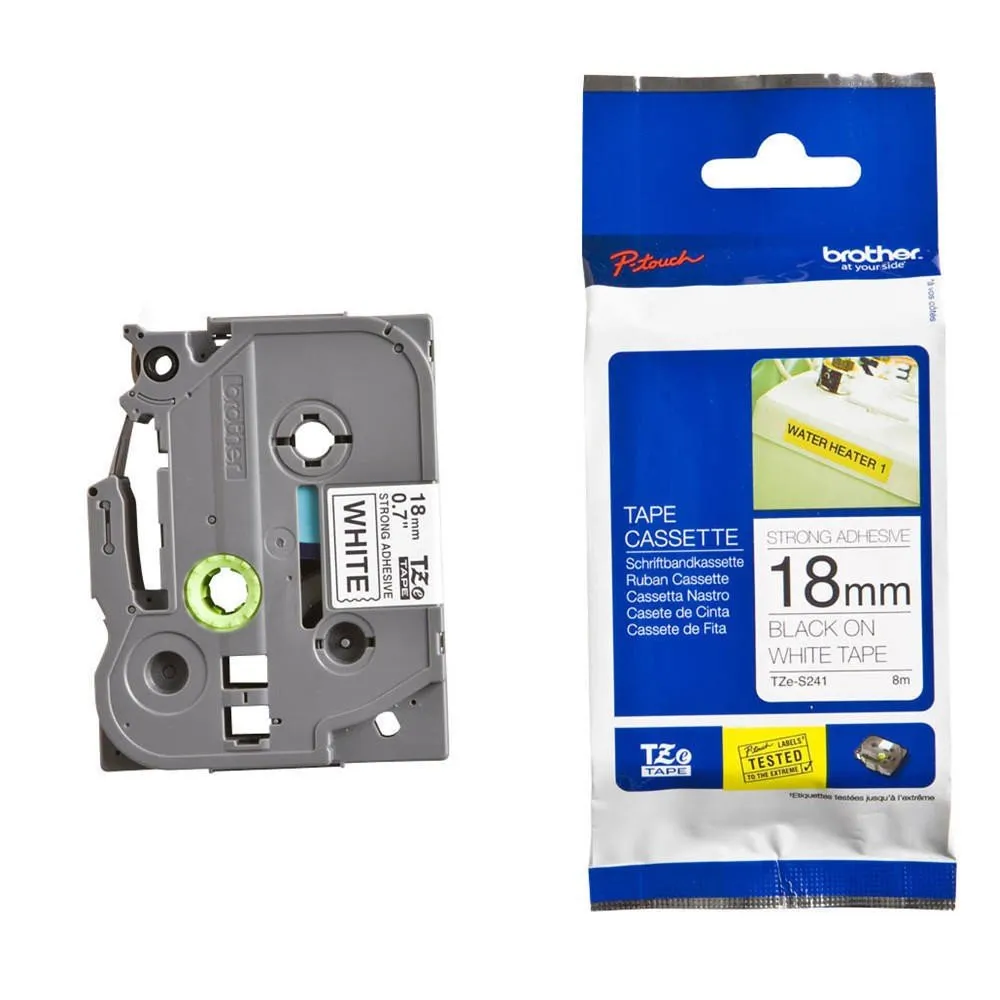 Bandă laminată negru pe alb 18mm pentru Brother P-Touch