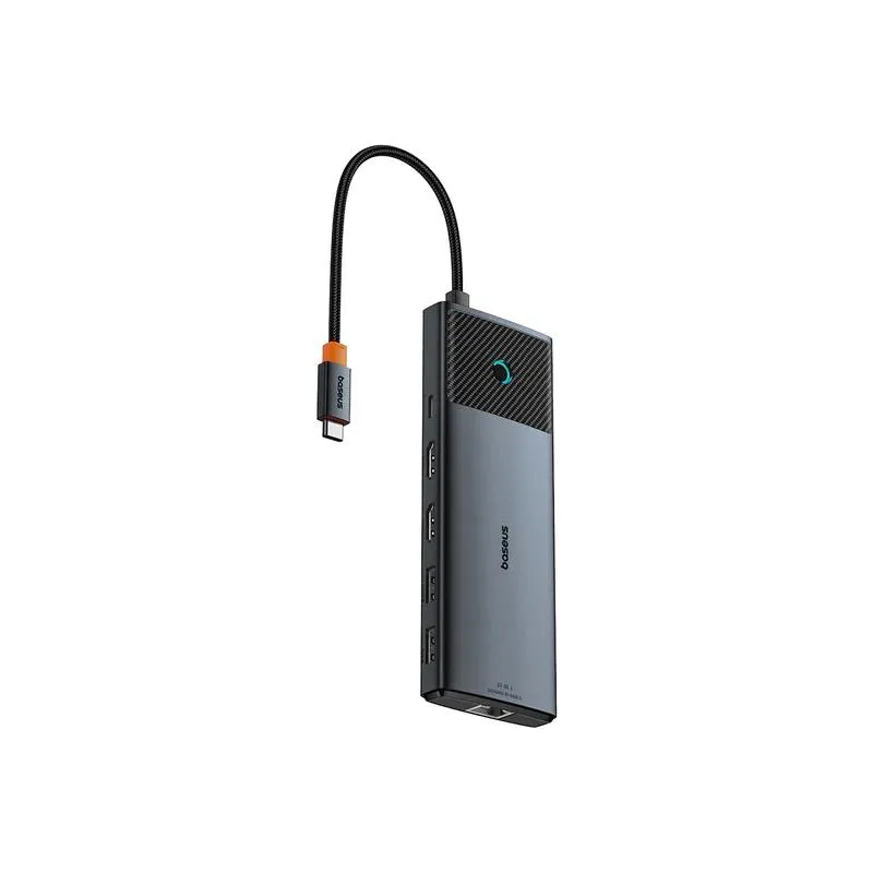DOCKING Station Baseus Metal Gleam Series II 10-in-1, conec PC USB-C, USB 3.0x2, USB Type-Cx1, USB-Type-Cx1 PD 100W, HDMIx2/4K/60Hz, Gigabit RJ-45x1,card readerx1,LED, gri "B00061800123-01" (timbru verde 0.18 lei) - 6932172689667