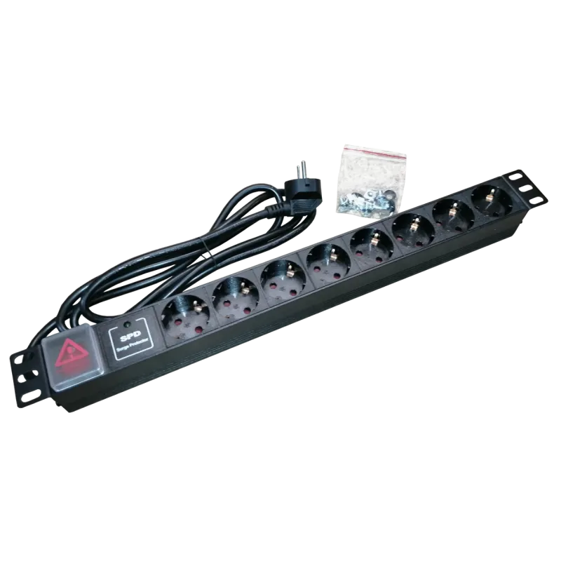 Bară alimentare PDU EMTEX 8 prize Schuko 3500W pentru rackuri 19 inch