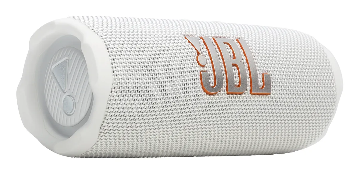 Boxă portabilă Bluetooth JBL Flip 7 albă cu design compact
