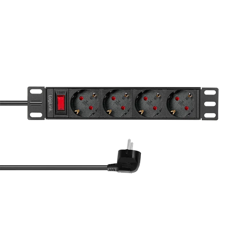 PDU Logilink 1U negru cu 4 prize Schuko pentru rack 10 inch