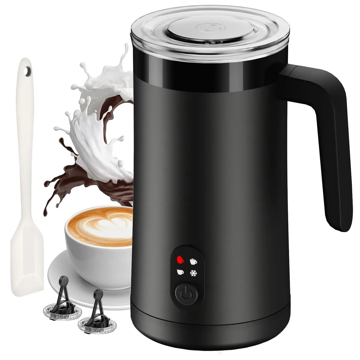 Spumator de lapte electric 4 în 1 negru pentru cafea fierbinte și rece