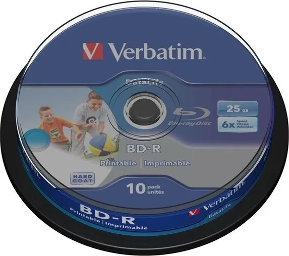 Discuri Blu-ray BD-R Verbatim 25GB 6x, set 10 bucăți, printabile