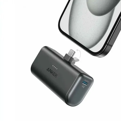 Baterie portabilă Anker Nano 5000 mAh neagră cu USB-C pliabil