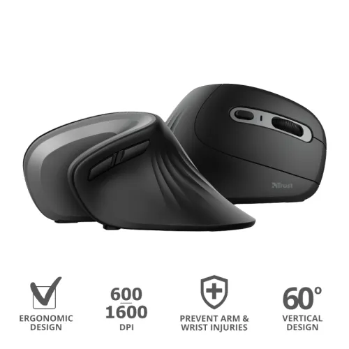 Mouse wireless ergonomic Trust Verro negru cu design curbat