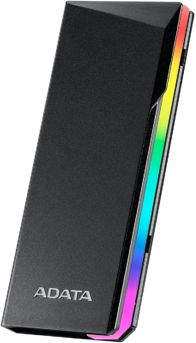 Carcasă externă ADATA pentru SSD M.2 cu USB 3.2 Gen2, design gri metalizat și iluminare RGB