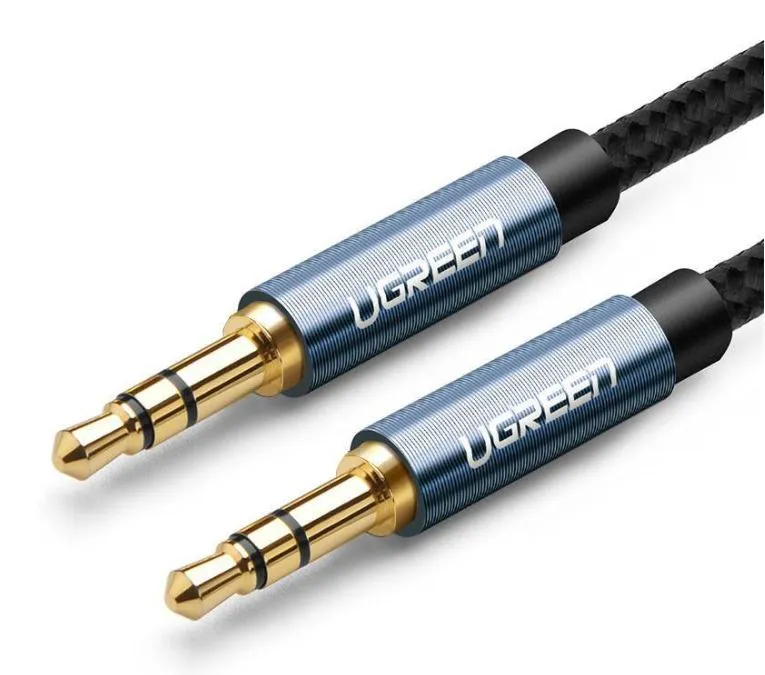 Cablu audio stereo 3.5mm Ugreen AV112 1 metru cu conectori auriti si tesatura braided albastru