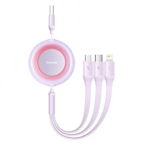Cablu retractabil Baseus 3 în 1 cu Micro-USB Lightning USB-C violet