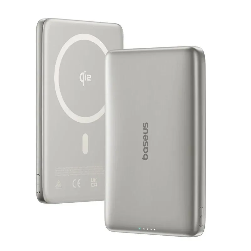 Baterie externă Baseus PicoGo 10000mAh cu incarcare wireless Qi2 si design ultraslim titanium