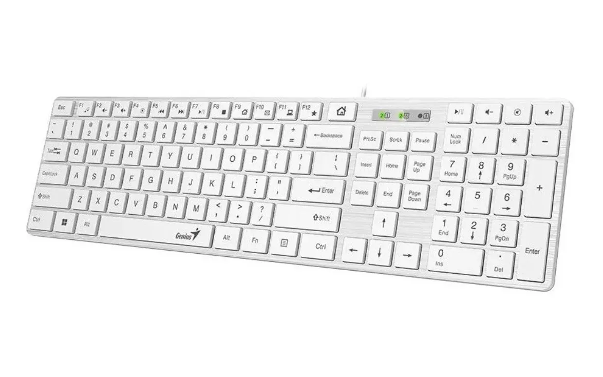 Tastatura Genius SlimStar 126 USB albă cu taste multimedia