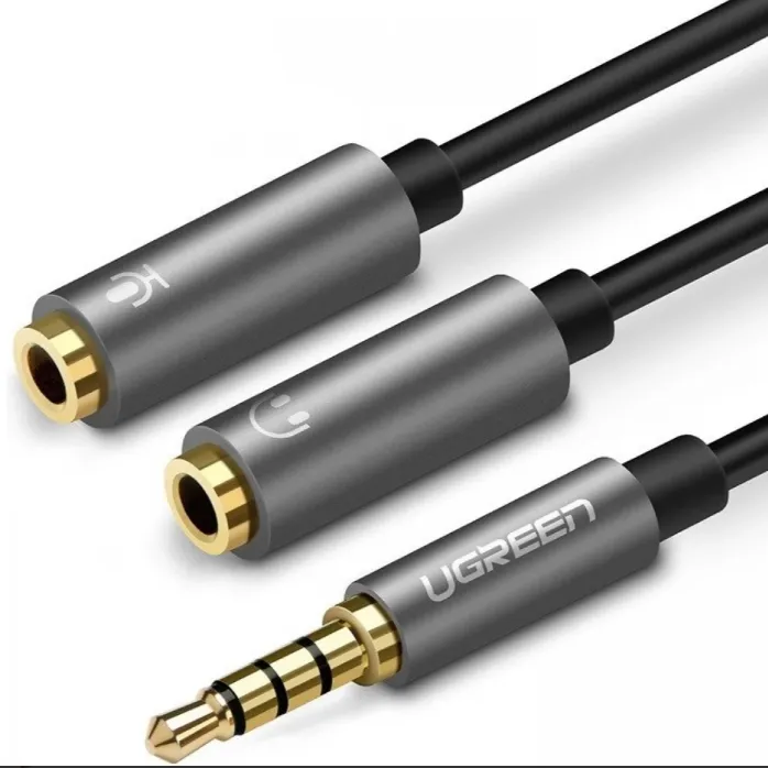 Cablu audio stereo Ugreen AV141 negru cu conectori auriți Jack 3.5mm