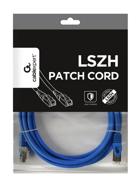 Patch cord S/FTP Cat6a 3m Gembird albastru dublu ecranat