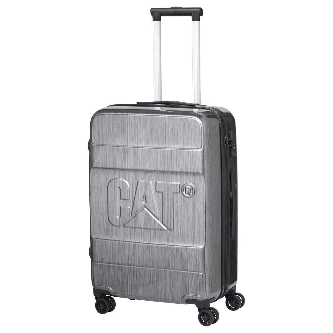 Troller Caterpillar Cargo 74L gri lucios cu dimensiuni 45x26x65 cm