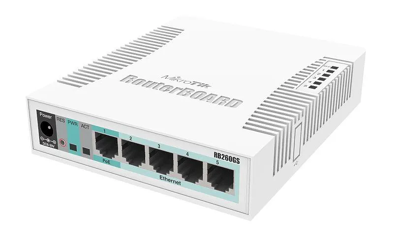 Switch Mikrotik RB260GS cu 5 porturi Gigabit și port SFP
