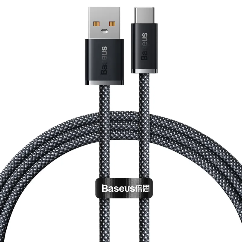 Cablu Baseus USB-A la USB-C, braided gri, 1 metru, 100W