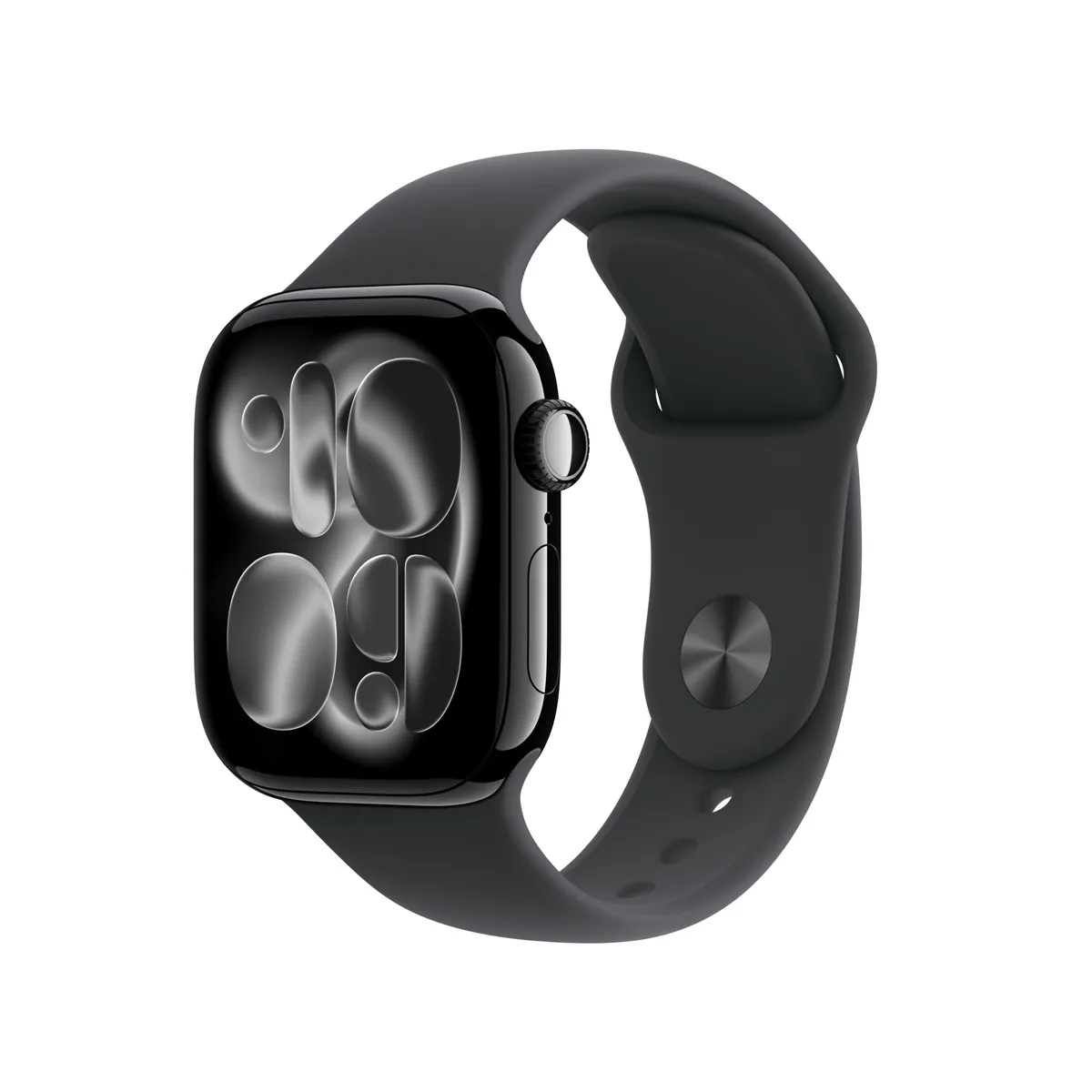 Apple Watch Series 11 42mm negru cu bandă neagră, vedere frontală